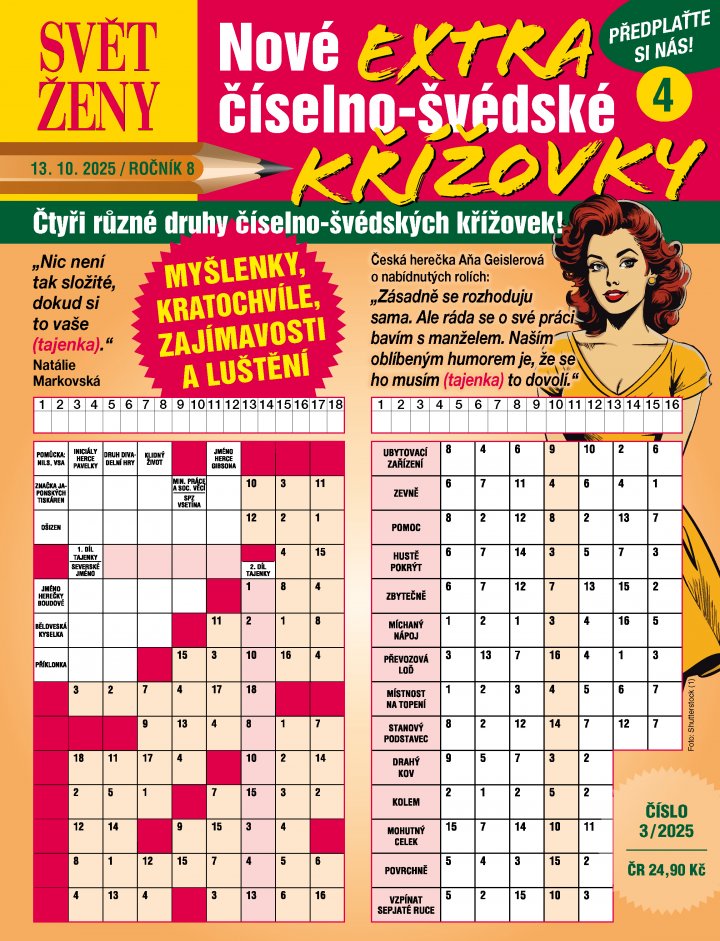 titulní strana časopisu Svět ženy Nové extra číselno-švédské křížovky a jeho předplatné