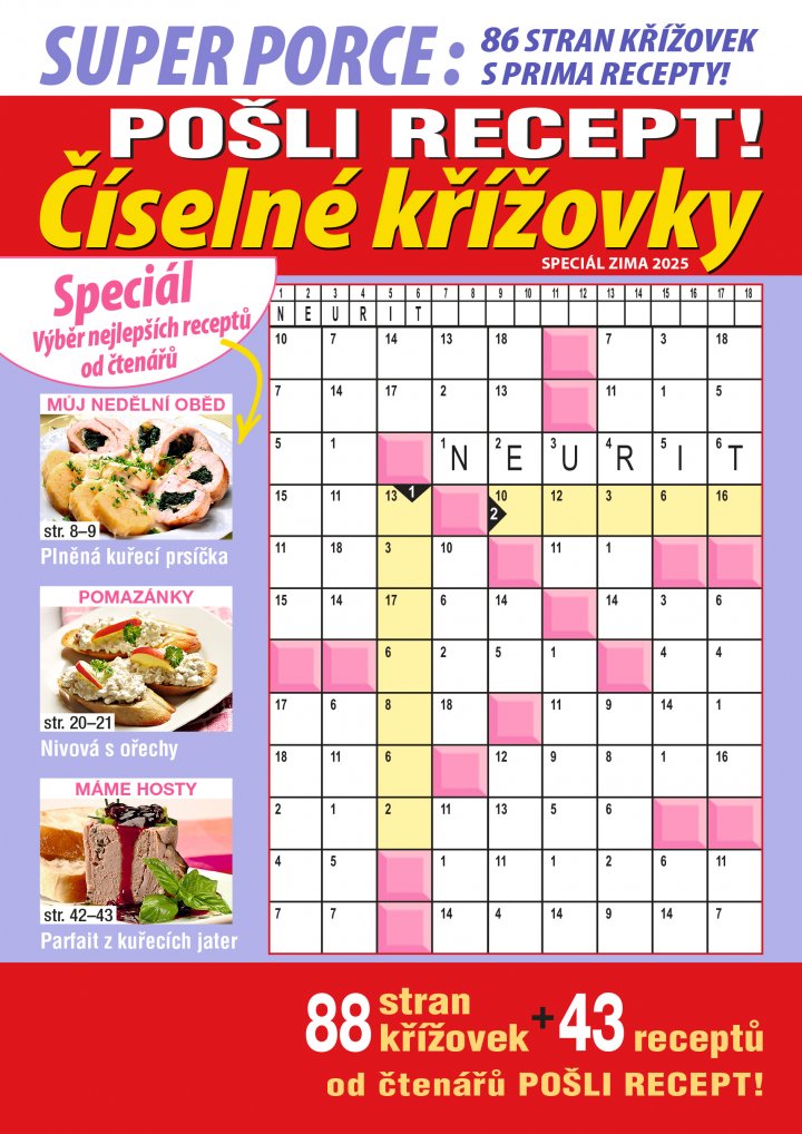 titulní strana časopisu Pošli recept Superporce číselné křížovky a jeho předplatné